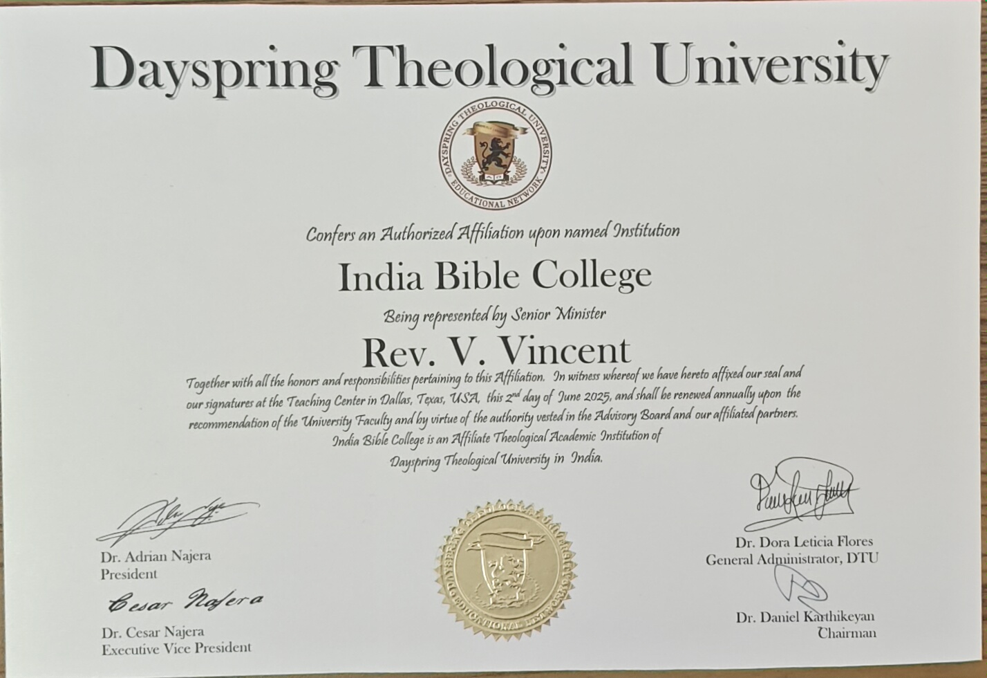 DTU Affiliation Certificate