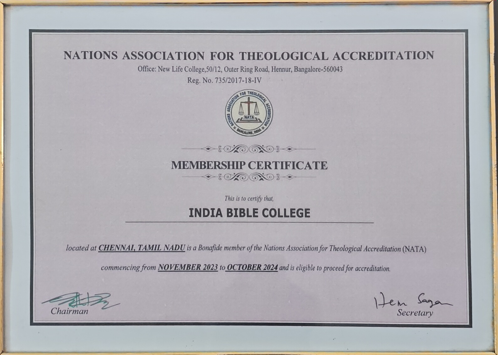 NATA Membership Certificate